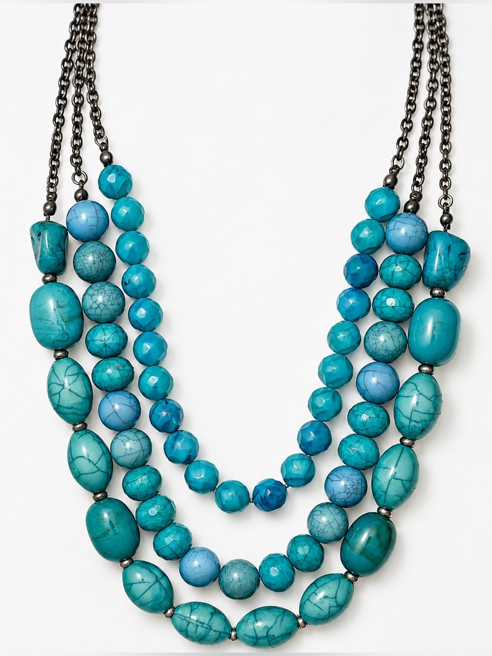 Icing Turquoise Blue Multi Strand Layered Statement Necklace Faux Stone Beads